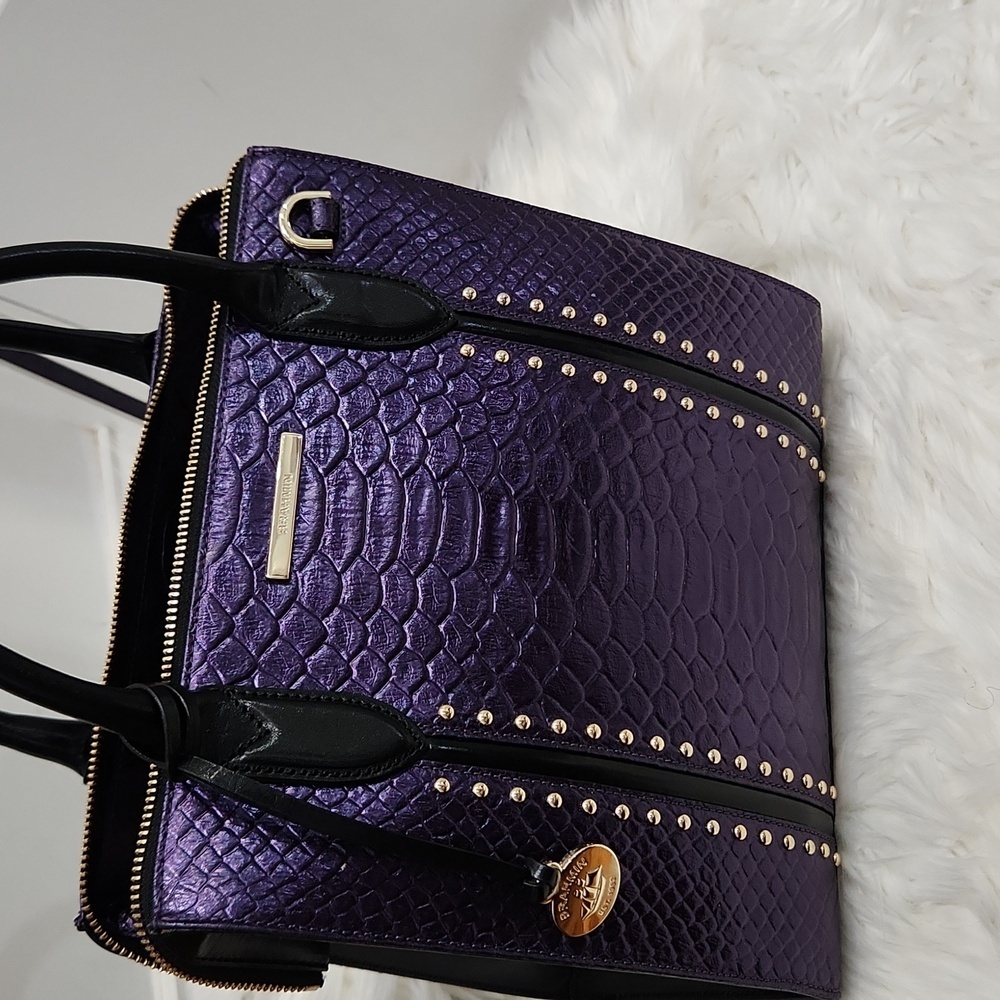 💜🔹️ Brahmin🔹️ Rare🔥 Small Caroline Ultraviolet Altair  Leather + Wallet Set - Picture 12 of 16